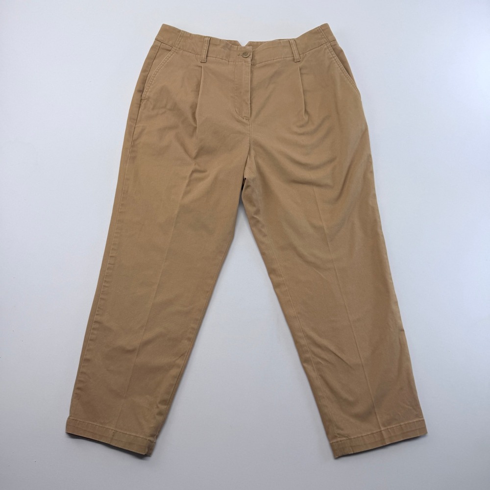 Talbots Tan Pleated Chino Pants Womens 10P Straight Leg Cotton Blend